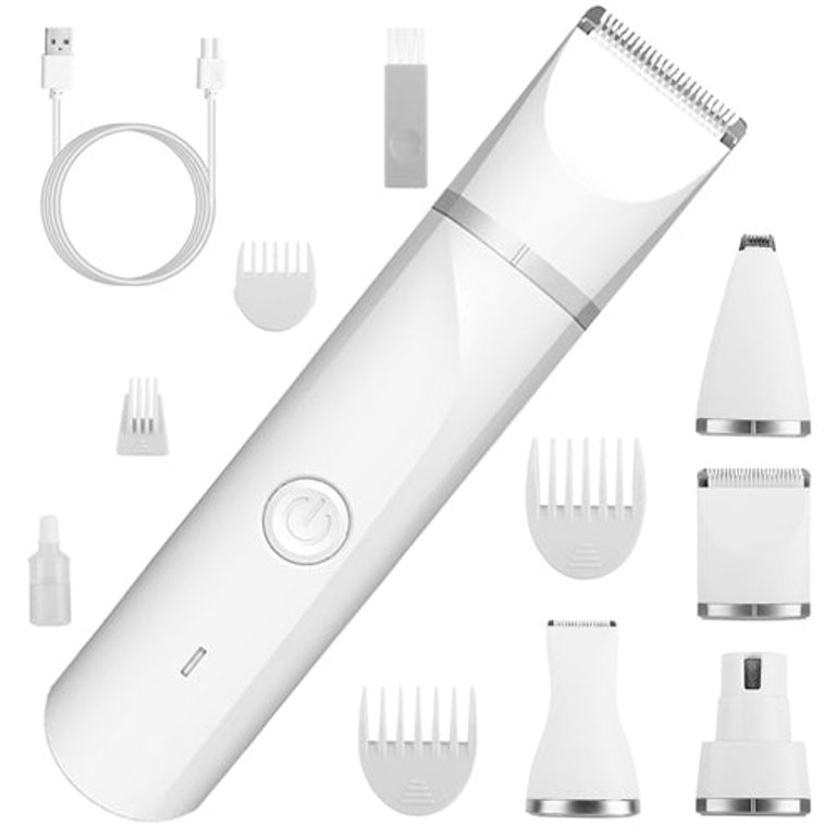 4 In 1 Electric Pet Dog Cat Grooming Kit Cordless Rechargeable Pet Hair Trimmer Shaver Set Low Noise Nail Grinder With 4 Guide Combs - White