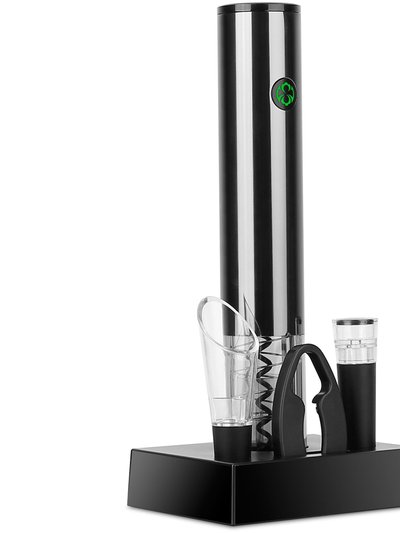 Fresh Fab Finds 4-In-1 Electric Wine Opener Set: Cordless, Rechargeable, Automatic Corkscrew With Pourer, Foil Cutter & Vacuum Stopper - Black product