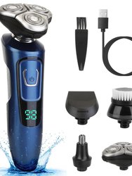 4-in-1 Rechargeable Shaver Kit: Electric Razor, Head Beard Trimmer, IPX7 Waterproof, Dry/Wet Grooming. Cordless. - Black
