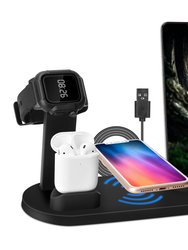 4-In-1 Wireless Charger Dock: Fast Charging Station For iPhone, iWatch, AirPods - Fits iPhone 11/11Pro/XS/XR/MAX/X/8 Plus/8 S - Black