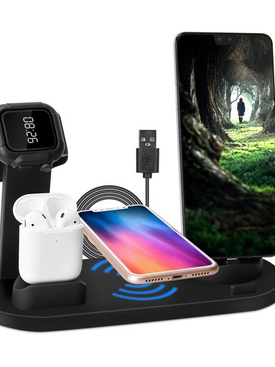 Fresh Fab Finds 4-In-1 Wireless Charger Dock: Fast Charging Station For iPhone, iWatch, AirPods - Fits iPhone 11/11Pro/XS/XR/MAX/X/8 Plus/8 S - Black product