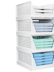 4 Packs Plastic Storage Box Closet Organizer Foldable Storage Bin Stackable Drawer With Slide Rail Push-Pull Storage Basket - White