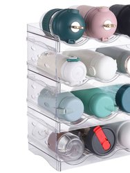 4 Tier Bottle Storage - 12 Bottles Transparent Stackable Organizer For Kitchen Fridge Cabinet Pantry