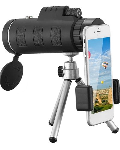 Fresh Fab Finds 40x40 HD Optical Monocular Telescope With FMC Lens Low Light Vision Scope Phone Holder Tripod Compass - Black product