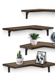 4Packs Corner Floating Shelf Wall Mount Display Storage Shelf Organizer Wood Metal Bedroom Living Room Decor - Wood