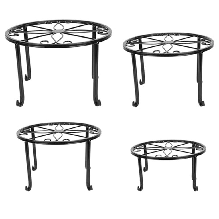 4Packs Iron Plotted Plant Stands Shelves Heavy Duty Round Flower Pot Holder Rack Home Yard Garden Patio Decor - Black