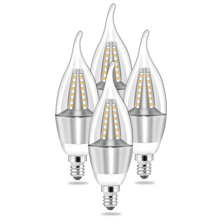 4pcs 5W E12 Candelabra Bulbs, 600 LM, 50W Equivalent, 3000K Warm White, Non-Dimmable - White