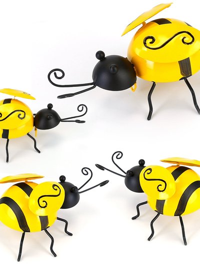 Fresh Fab Finds 4Pcs Bumble Bee Set Ornament 3D Iron Hanging Bee Wall Decor Art Sculpture Statues Decorations For Fence Lawn Bar Living Room product