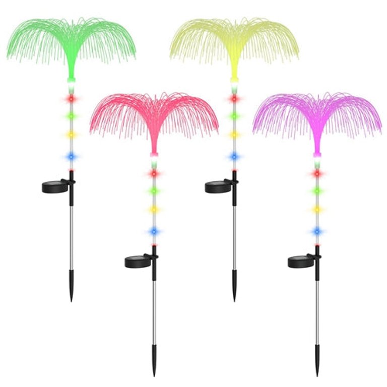 4Pcs Solar Powered Jellyfish Lights IP44 Waterproof Decorative Outdoor Lamps 7 Color Changing Night Light - Multi