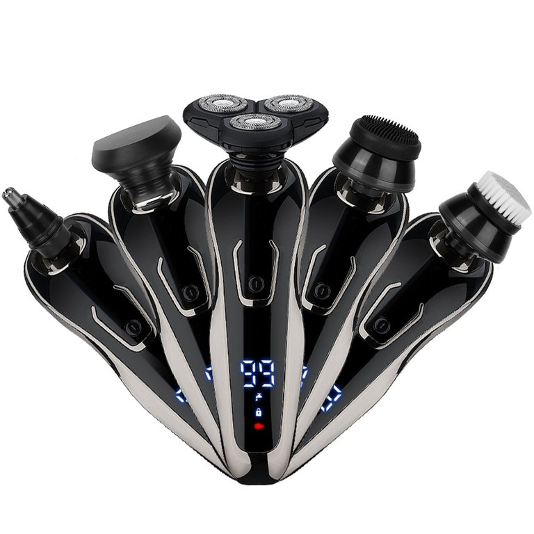 5-In-1 Electric Razor Kit, Cordless Rechargeable Shaver & Beard Trimmer, IPX6 Waterproof, Dry/Wet, Head Grooming. - Black