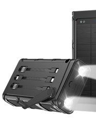 50K mAh Solar Power Bank - Portable Fast Charger with Compass & LED Flashlight - Black