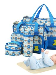 5PCS Baby Nappy Diaper Bags Set Mummy Diaper Shoulder Bags With Nappy Changing Pad Insulated Pockets Travel Tote Bags For Mom Dad - Blue