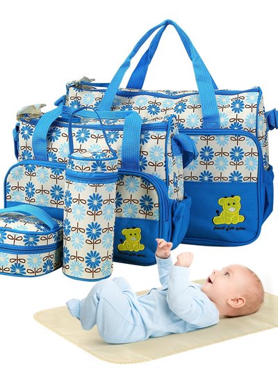 Fresh Fab Finds 5PCS Baby Nappy Diaper Bags Set Mummy Diaper Shoulder Bags With Nappy Changing Pad Insulated Pockets Travel Tote Bags For Mom Dad - Blue product