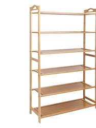 6 Tier Bamboo Shoe Rack Organizer Shoe Self Storage Entryway Standing Shelf Shoe Tower - Wood