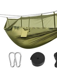600lbs Load 2 Persons Hammock With Mosquito Net Outdoor Hiking Camping Hommock Portable Nylon Swing Hanging Bed With Strap Hook Carry Bag - Green