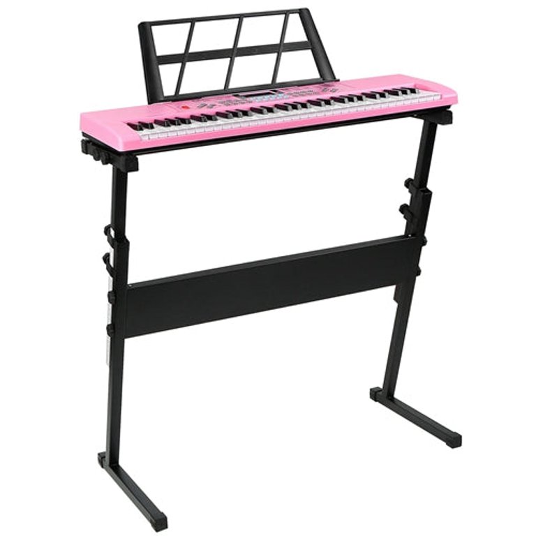 61 Keys Digital Music Electronic Keyboard Electric Musical Piano Instrument Kids Learning Keyboard With Stand Microphone For Beginners - Pink