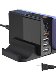 65W 6-Port USB Fast Charger With 2 Type-C Ports, 4 USB-A Ports For IOS Phone 13/ iPad/ Galaxy. - Black - 6-Port