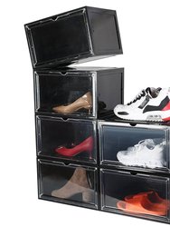 6Packs Collapsible Shoe Box Stackable Shoe Storage Bin Transparent Dustproof Hard PP Shoe Organizer Container With Magnetic Door - Black