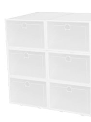 6Pcs Collapsible Shoe Box Stackable Shoe Storage Bin Transparent Dustproof PP Shoe Organizer Container - White
