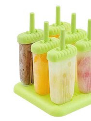 6Pcs Reusable Ice Pop Maker, DIY Ice Cream Bar Mold - Homemade Iced Snacks, Plastic Popsicle Mold - Green