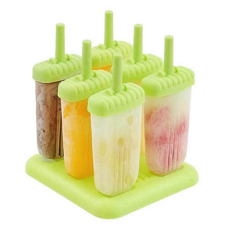 6Pcs Reusable Ice Pop Maker, DIY Ice Cream Bar Mold - Homemade Iced Snacks, Plastic Popsicle Mold - Green
