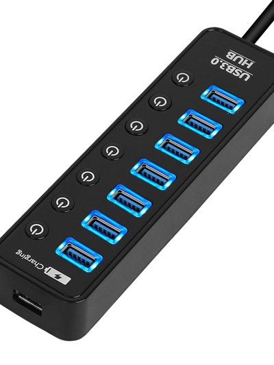 Fresh Fab Finds 7 Port USB 3.0 Data Hub With Power Adapter - High Speed Sync, On/Off Switches - Black product