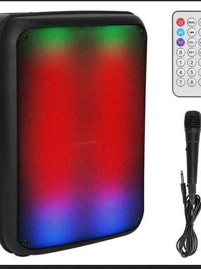 Fresh Fab Finds 8" Portable Wireless Party Speaker With Colorful Lights, TWS Function, FM Radio, USB/MMC Card Reading, Aux In, Recording Function, Mic - Black product