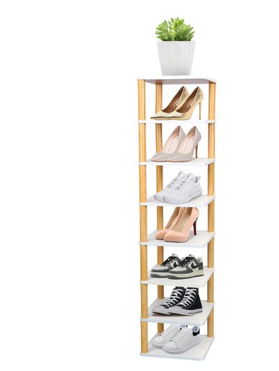 Fresh Fab Finds 8 Tier Entryway Wooden Shoe Rack Vertical Shoe Shelf Stand Storage Organizer Small Space Saving Corner Shoe Tower Entryway Hallway Closet - White product