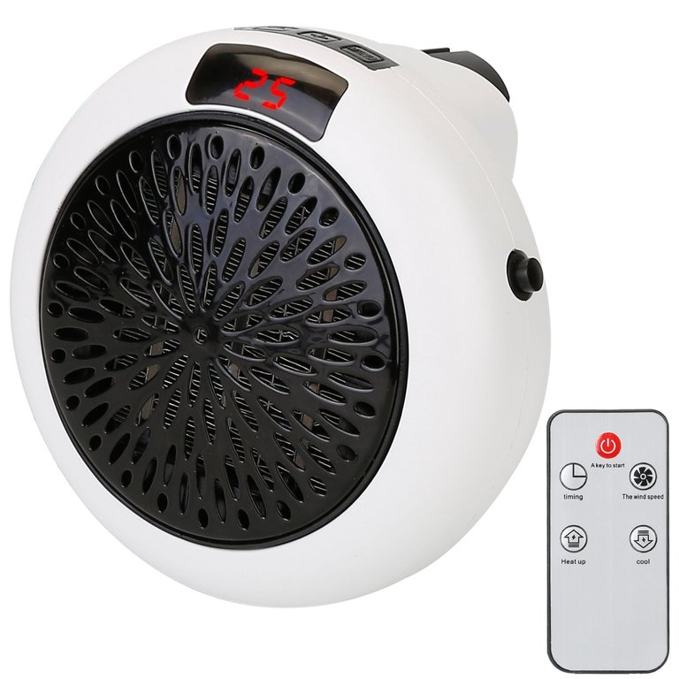 900W Portable Heater Fan - Adjustable Temperature - Auto Shut Off - Remote Control - White