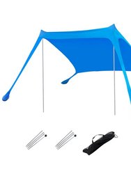 9.8 x 9.8ft Foldable Beach Canopy Tent Collapsible Shade Sail Sun Protection Windproof Shelter 4 Sandbag 2 Pole Portable Storage Bag Rectangle - Blue
