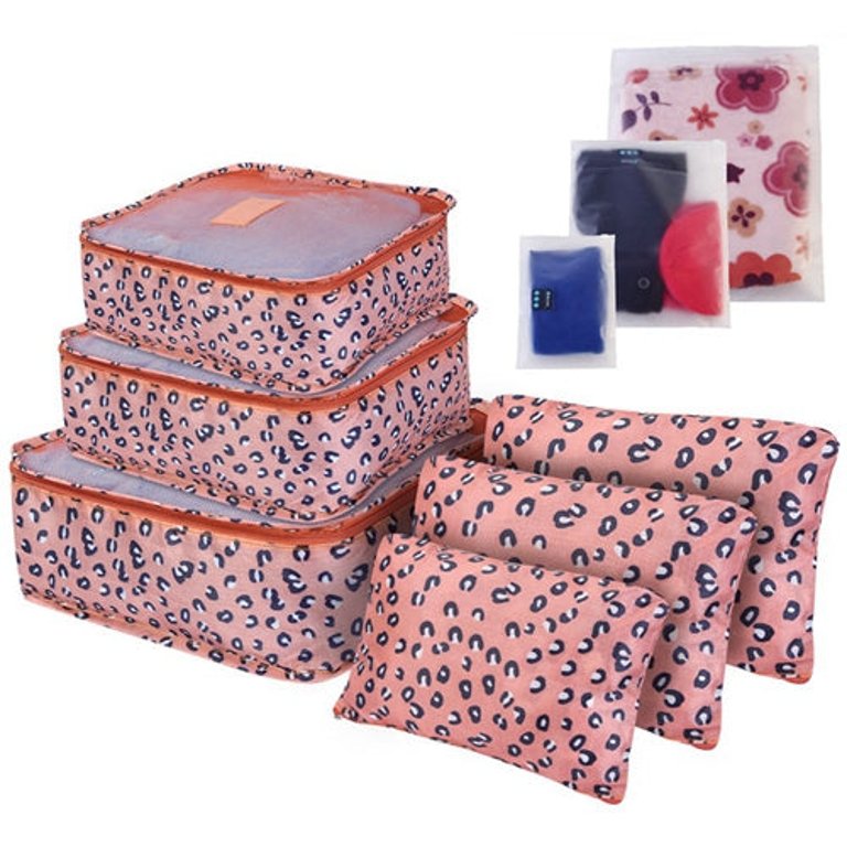 9Pcs Clothes Storage Bags Water-Resistant Travel Luggage Organizer Clothing Packing Cubes for Blouse Hosiery Stocking Underwear - Leopard - Leopard