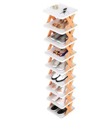 9Tier Narrow Entryway Shoe Rack Plastic Vertical Shoe Organizer Space Saving Free Standing Shoes Storage Shelf Closet Hallway - Orange