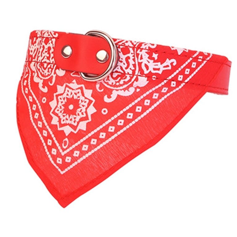 Adjustable Bandana Leather Pet Collar Triangle Scarf - Red - Red