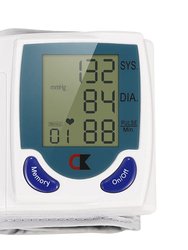 Blood Pressure Monitor Wrist Digital High Blood Pressure Cuff Heartbeat Tester With 60 Reading Memory 1.8" LCD Screen Storage Box - White