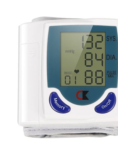 Fresh Fab Finds Blood Pressure Monitor Wrist Digital High Blood Pressure Cuff Heartbeat Tester With 60 Reading Memory 1.8" LCD Screen Storage Box - White product