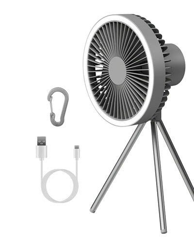 Fresh Fab Finds Camping Fan With Lantern 10000mAh Rechargeable Battery Powered Portable Tripod Fan For Tent - Black product
