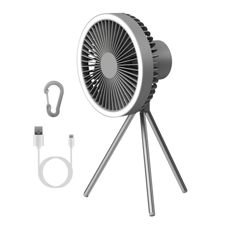 Camping Fan With Lantern 10000mAh Rechargeable Battery Powered Portable Tripod Fan For Tent - Black