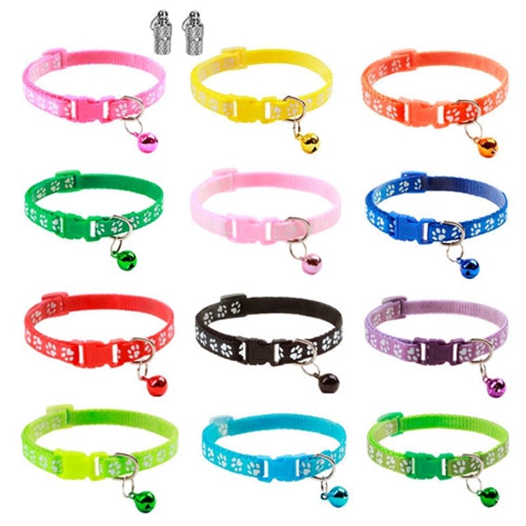 Cat Collar Adjustable Kitten Collar Pet Collar With Bell Name Tag Safety Buckle Collar - Multi