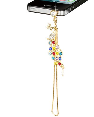 Fresh Fab Finds Colorful Crystal Diamond Peacock Dust Cap Pendant For Cell Phone 3.5mm Jack product