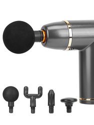 Cordless Percussion Massage Gun - USB-C Rechargeable, 4 Heads, 8 Intensities - Gray