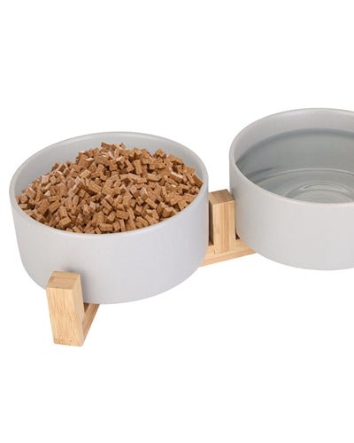 Fresh Fab Finds Double 28.7Oz Ceramic Pet Bowls Dog Cat Bowls With Wooden Stand Raised Pet Feeder For Small Dogs Cats product