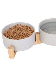 Double 28.7Oz Ceramic Pet Bowls Dog Cat Bowls With Wooden Stand Raised Pet Feeder For Small Dogs Cats