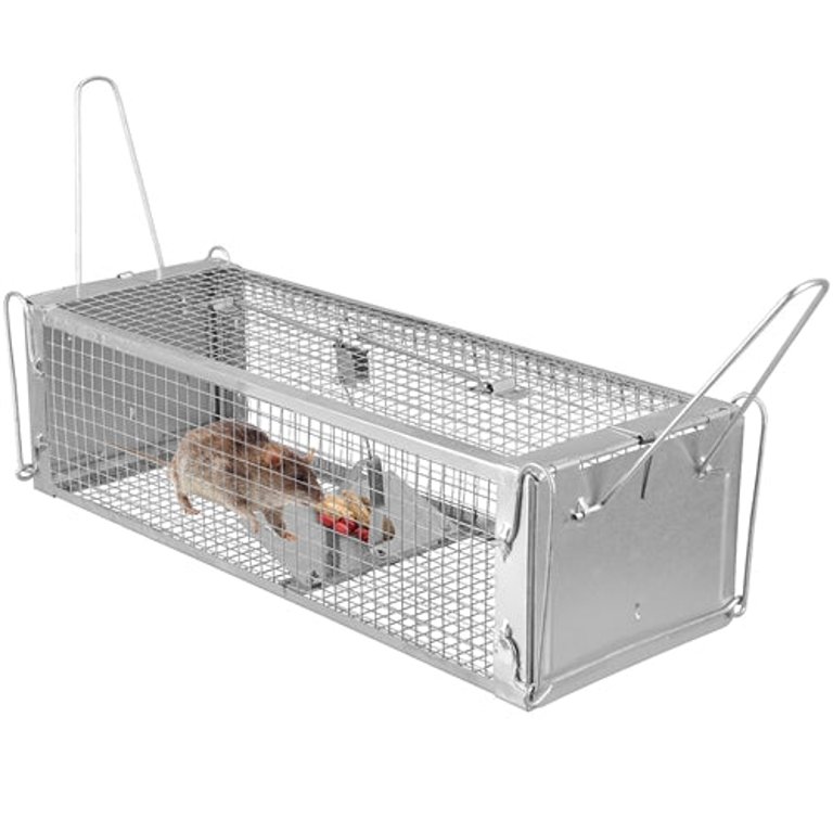 Dual Door Rat Trap Cage Humane Live Rodent Dense Mesh Trap Cage Zinc Electroplating Mice Mouse Control Bait Catch With 2 Detachable U Shaped Rod