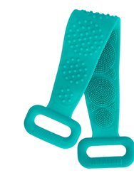 Exfoliating Silicone Body Scrubber Belt With Massage Dots - Shower Strap Brush With Adhesive Hook - Green