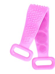 Exfoliating Silicone Body Scrubber Belt With Massage Dots - Shower Strap Brush With Adhesive Hook - Purple