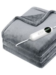 Flannel Heated Blanket - 10 Heat Settings, Auto Off, Washable - Home & Office - 59x71in - Gray - 180 x 150cm - Gray