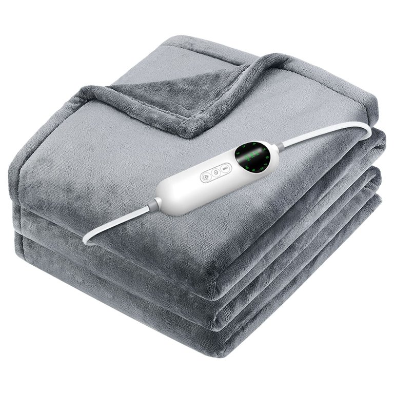 Flannel Heated Blanket - 10 Heat Settings, Auto Off, Washable - Home & Office - 59x71in - Gray - 180 x 150cm - Gray