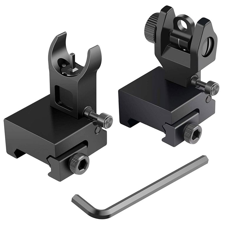 Flip Up Rear Front Sights Aluminum Alloy Tactical Folding Back Up Sight Set Fits For Picatinny Weaver Rails - Black