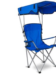 Foldable Beach Canopy Chair Sun Protection Camping Lawn Canopy Chair 330LBS Load Folding Seat With Cup Holder For Beach Poolside Travel Picnic - Blue