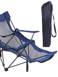Foldable Camping Chair 330LBS Load Heavy Duty Steel Lawn Chair Collapsible Chair With Reclining Backrest Angle Cup Holder - Blue